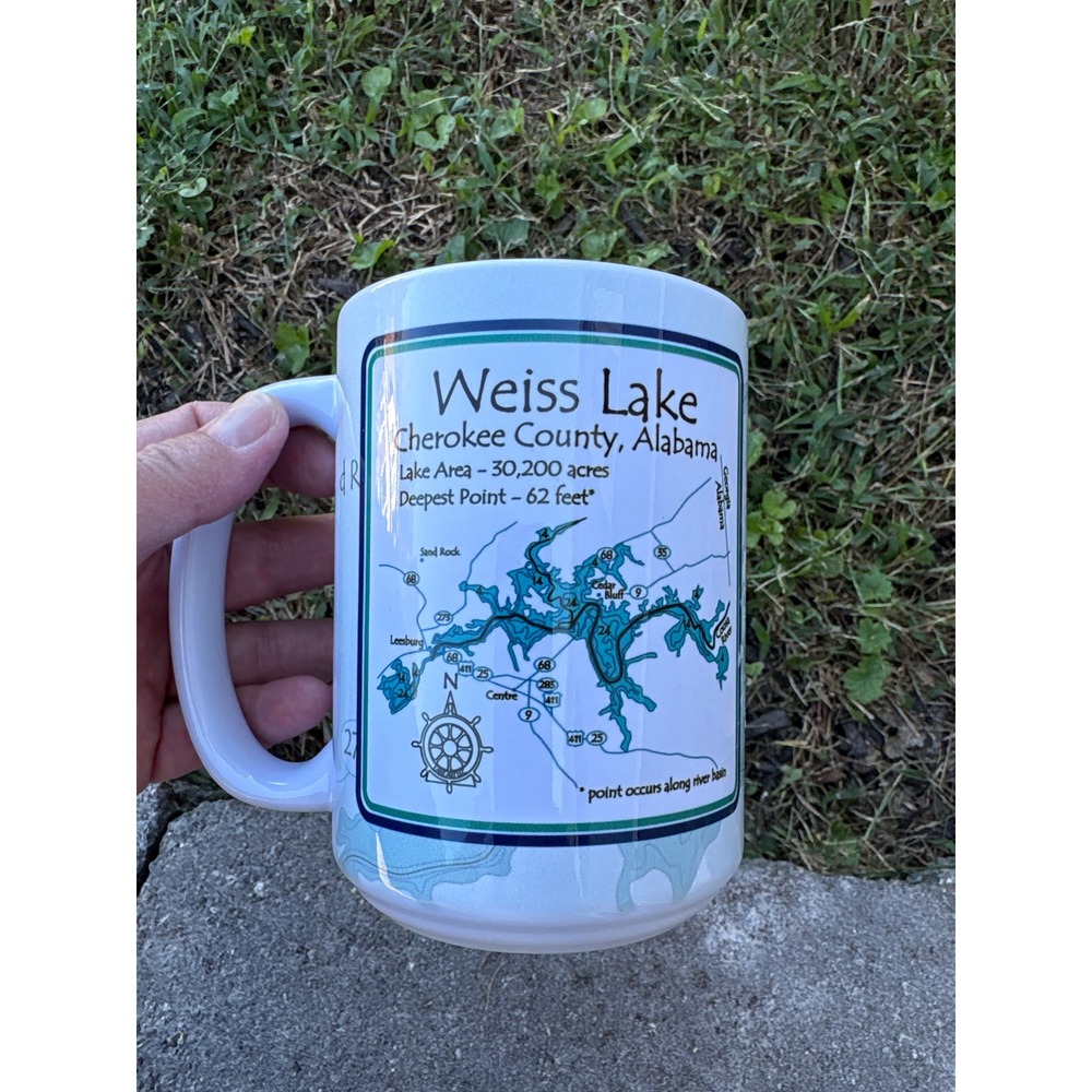 Weiss Lake Cherokee County Alabama Map Souvenir Coffee Mug White Large 15oz